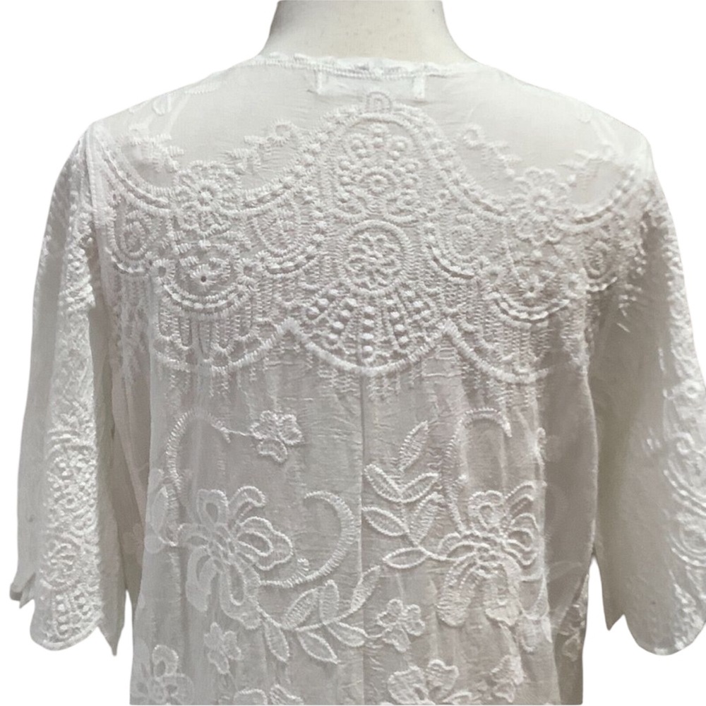 Kindred White Embroidered Floral Open Front Kimono Duster Sz L Beach Casual - Picture 8 of 13